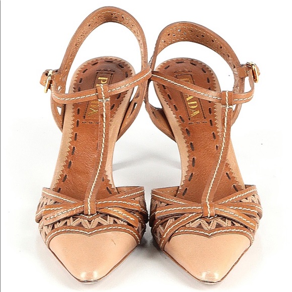 RARE‼️ Prada Laser Cut Ankle Strap Pumps in Tan Leather 37.5 - Picture 2 of 12